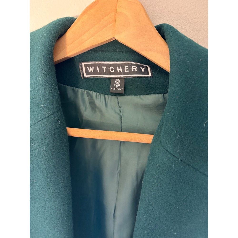 Witchery Womens Forest Green Pure New Wool Blazer Jacket Made in Australia Sz 12
